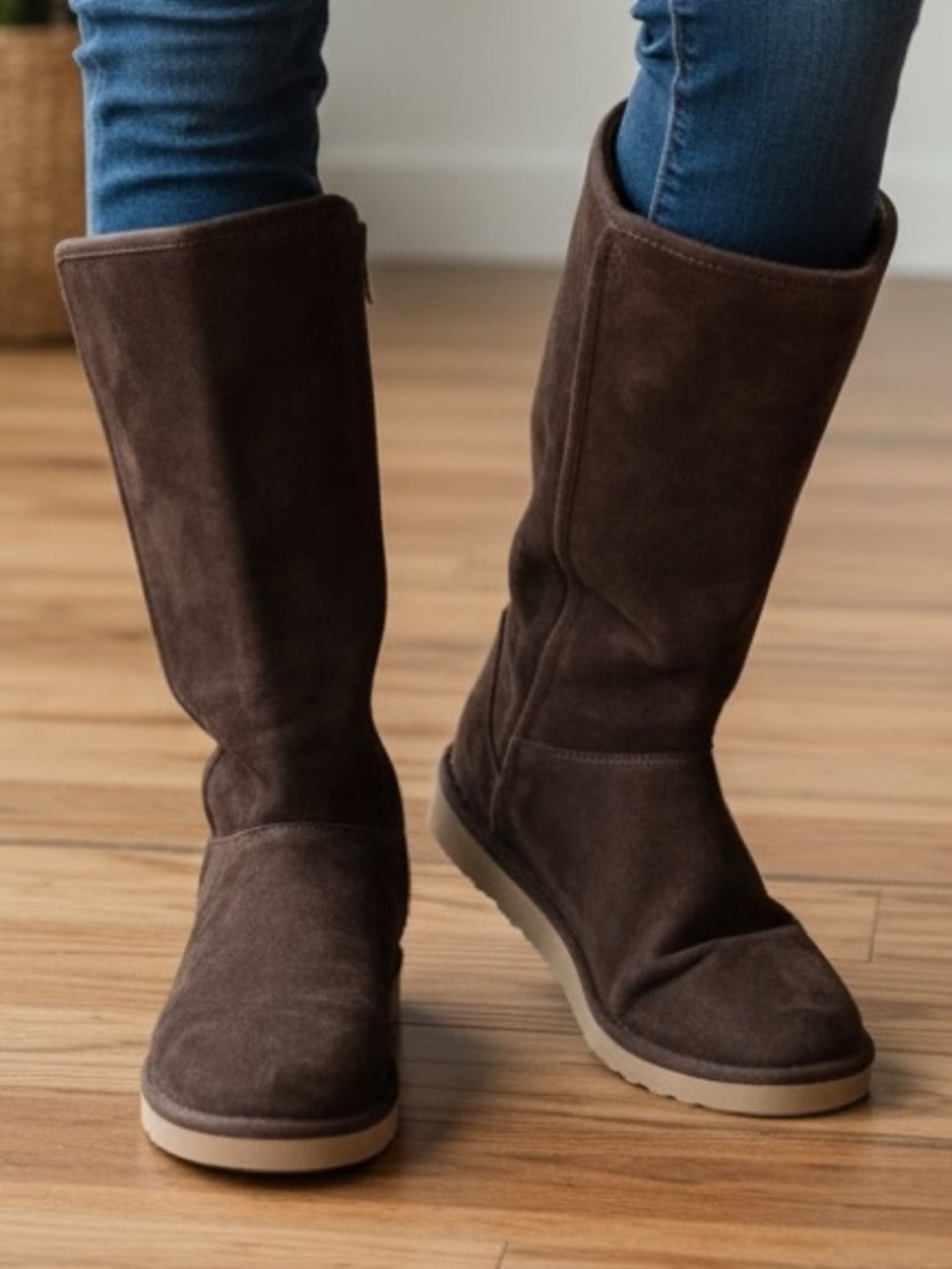 Ugg Women’s Suede Zip-Front Boots in Dark Brown